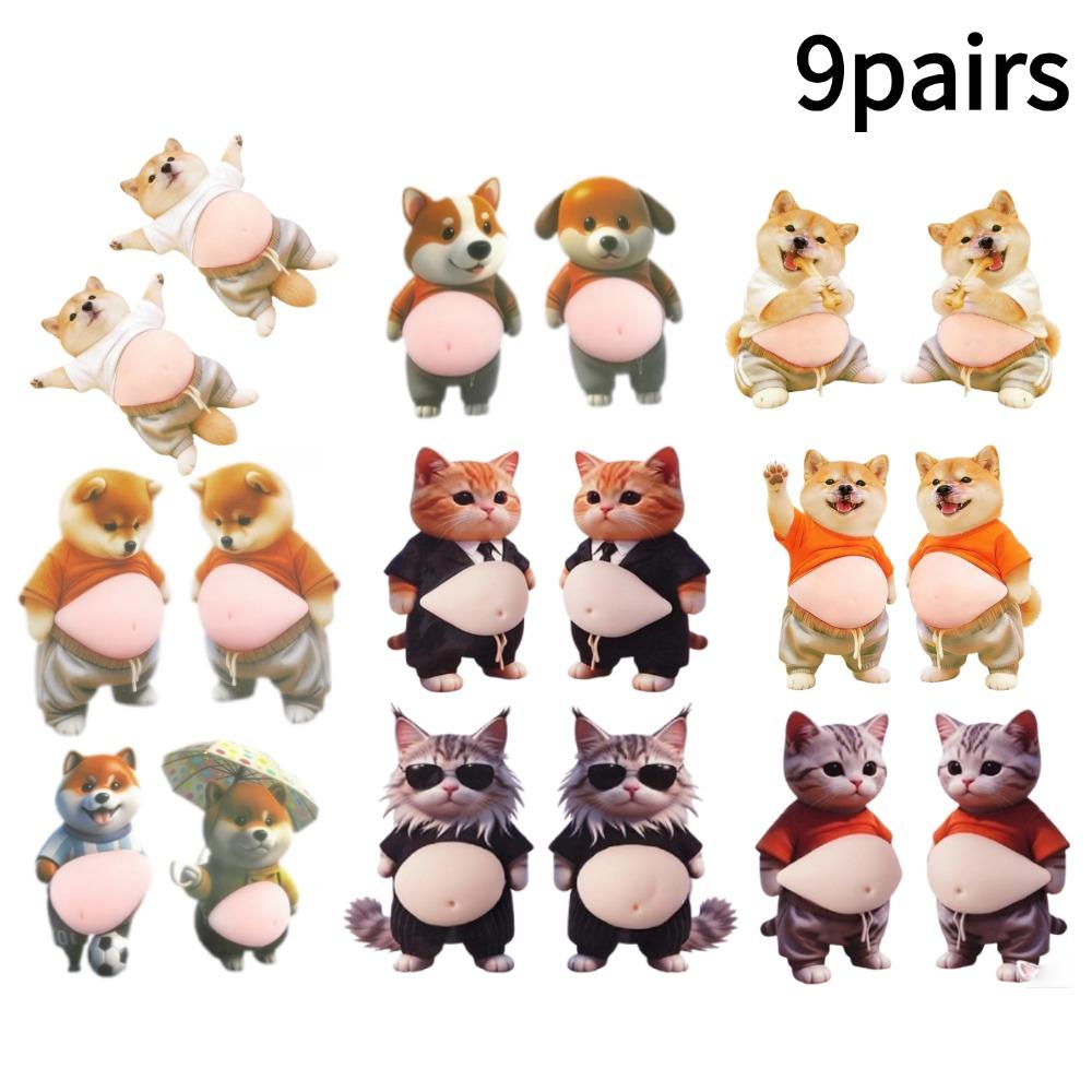 

3D Shiba Inu Dog Belly Sticker Cute Puppy Wearing Orange Outfit With Plush Pink Background Kawaii Cat Belly Sticker 1-9Pairs