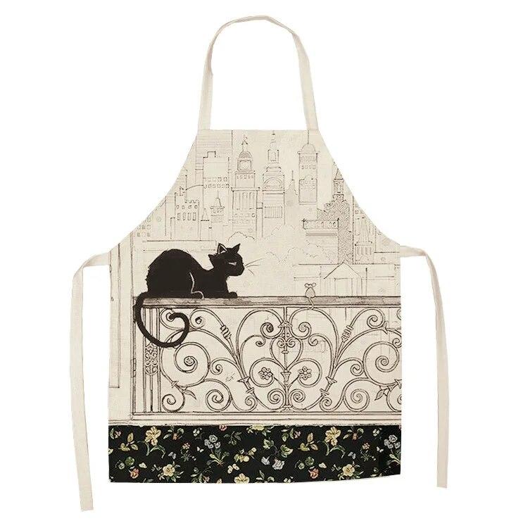 1 Pack Cute Cat Pattern Kitchen Cooking Baking BBQ Aprons for Men and Women Linen Bibs Home Cleaning Accessories