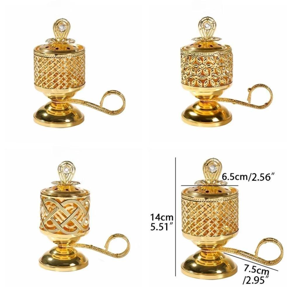 New Traditional Middle Eastern Arabic Incense Stove Handheld Metal Incense Stove Gold Aromatherapy Furnace Hotel