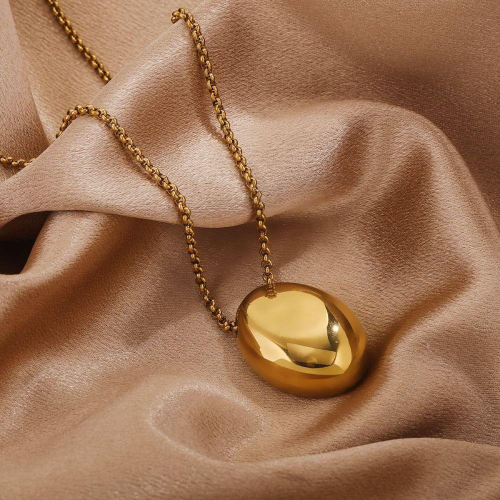 Geometric Water Drop Necklace Metal Smooth Glossy Droplet Pendant Long Sweater Chain Autumn Winter