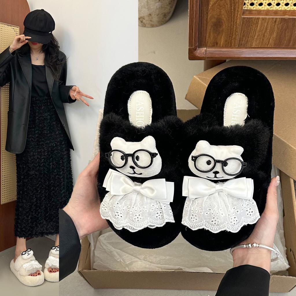 2025 New Cute Cartoon Fluffy Slippers Women's Autumn and Winter Home Indoor Non-slip Thick Bottom Student Dormitory Cotton Mop