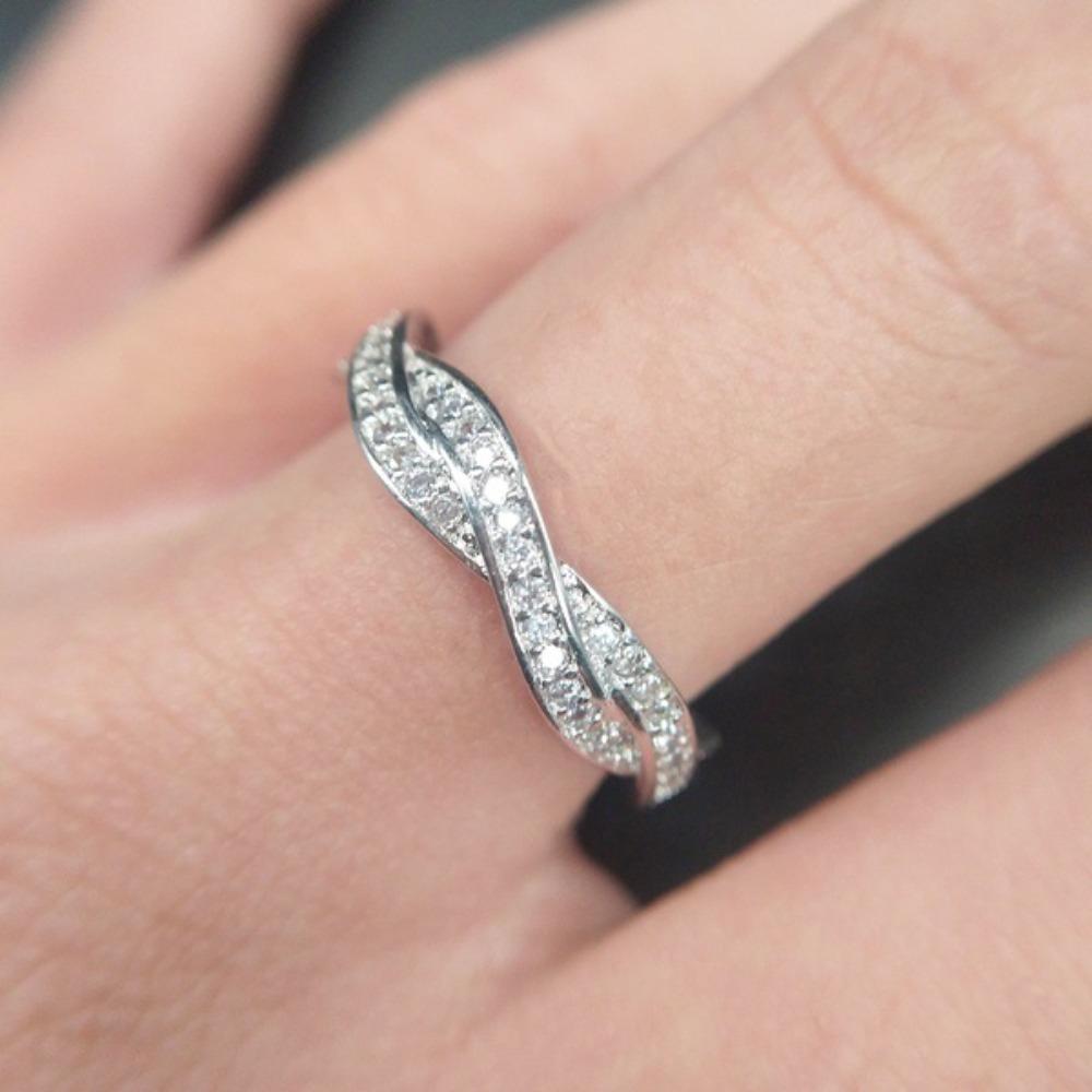Elegant Round Zircon Ring for Women 18k Rose Gold Plated Engagement Band no. 6 платиновый