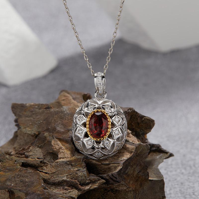 S925 Sterling Silver Natural Citrine Peridot Garnet Topaz Colored Treasure Necklace Women'S Oval Pendant