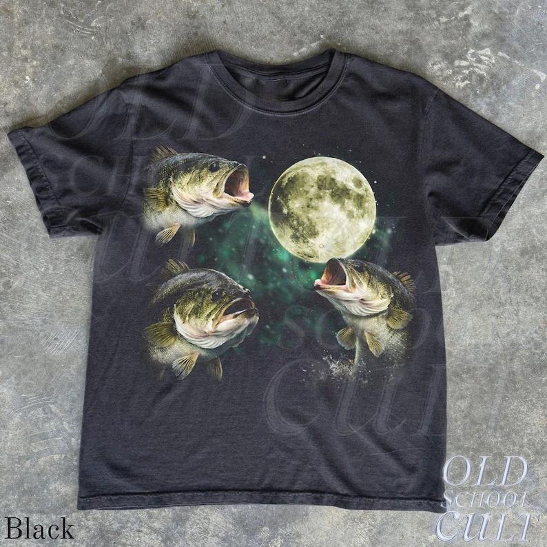 

Bass Fishing Moon Vintage Graphic T Shirt Retro Largemouth Fish Tee S3XL Unisex T-Shirt XL