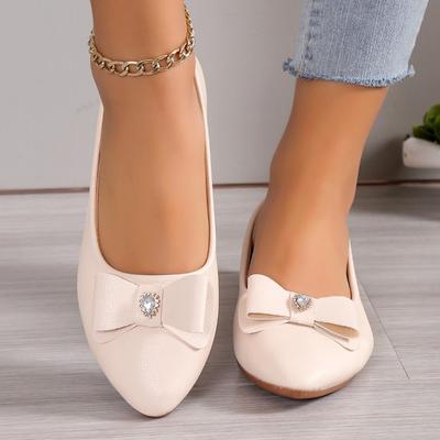 2024 Fashion Ladies Shoes Plus Size Women's Flats Slip On Office Flats Women Crystal Bow Tie Pointed Toe Low Heel Female Shoes