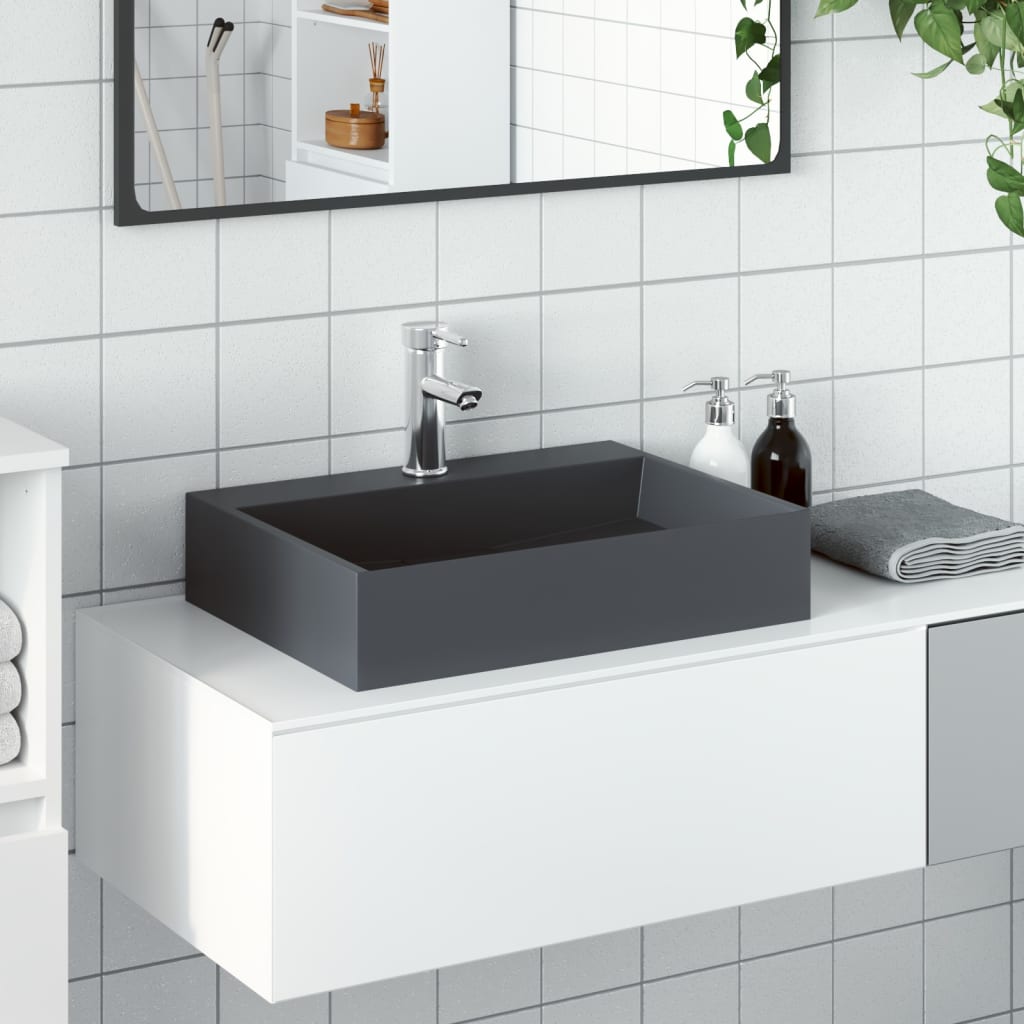 Washbasin 50 X 38 X 11 Cm Mineral Cast Marble Cast Anthracite