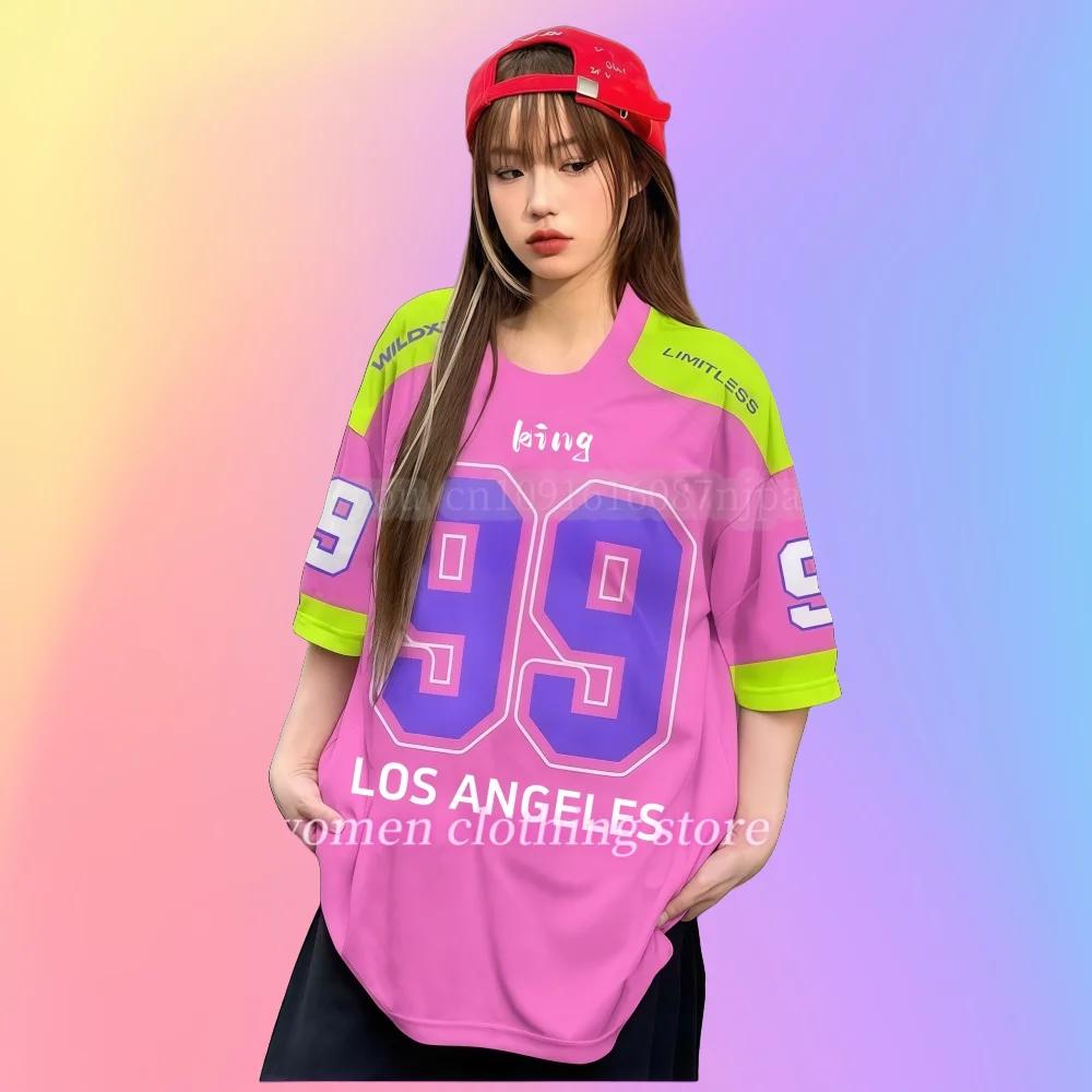 Women's No.99 Printed Round Neck T-shirt Summer Pattern T-shirt Baseball Jacket Sports T-shirt Women's