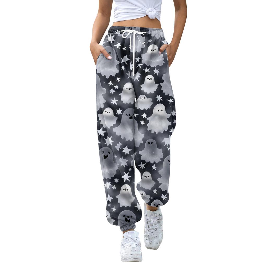 Women's Casual Fashion Halloween Print Casual Pants Sweatpants Long Pants Drawstring Elastic Waistband Cuffed Pants