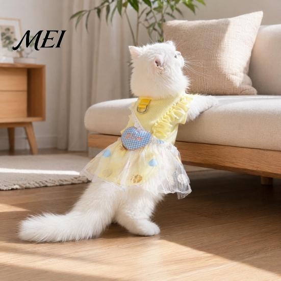 Polka Dot Pet Skirt Ruffled Dress, Puppy Dress with Plaid Heart, Cute Dog Charming Outfit Princess D Ring, Breathable Summer for Small Dogs Cats