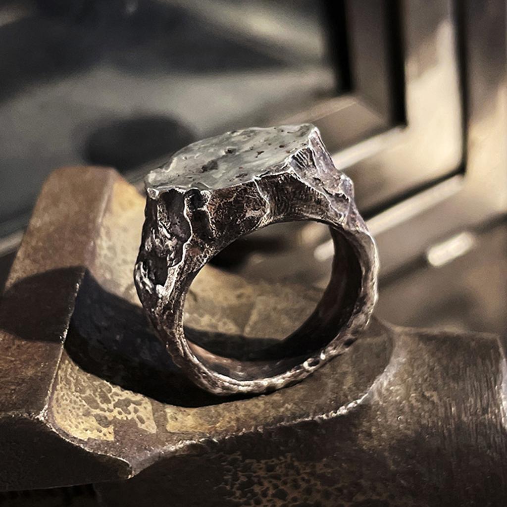 Inel din Piatră Lucrat Manual Textură de Rocă Aspre Design Nomad Vintage Aliaj Durabil Piatră Inel de Deget Bijuterie Cadou