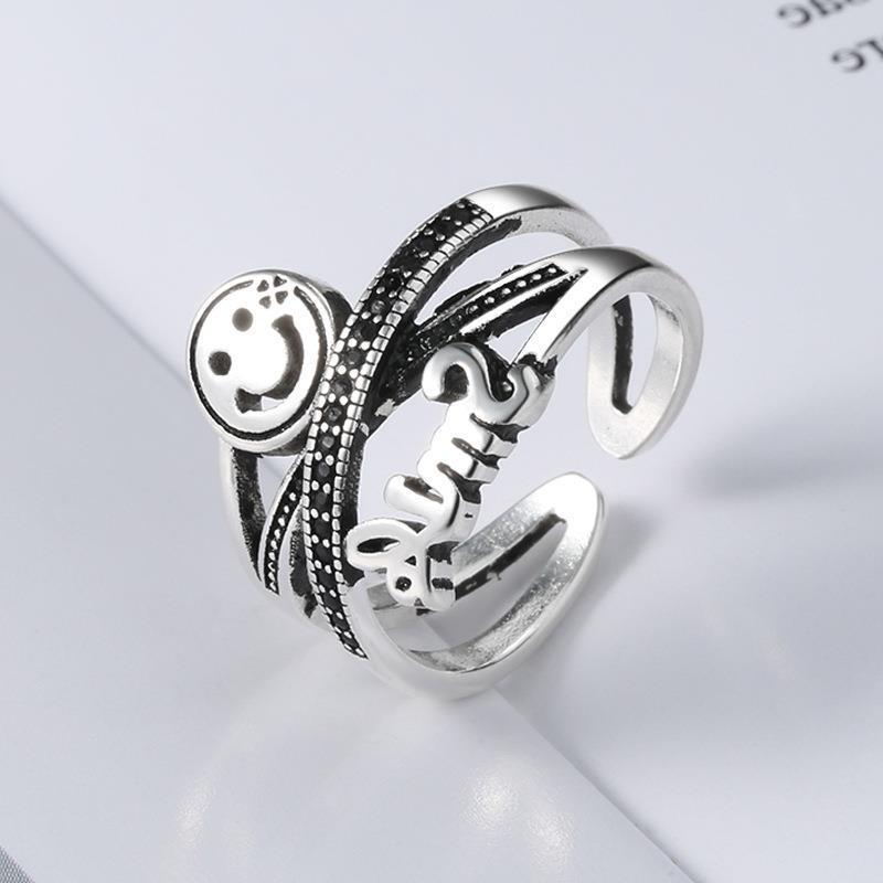 Korea Dongdaemun Smiley Face Ring Female Ins Hip Hop Positive Energy Ring Index Finger Ring