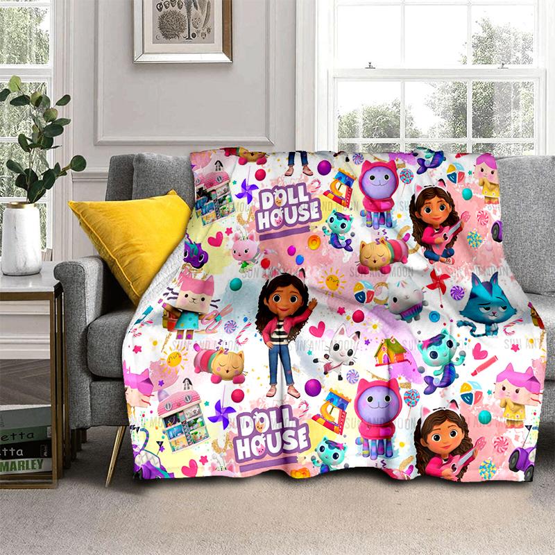 3D Kawaii Gabbys Dollhouse Cartoon Girl Gift Blanket,Soft Throw Blanket for Home Bedroom Bed Sofa Travel Picnic Cover Kids