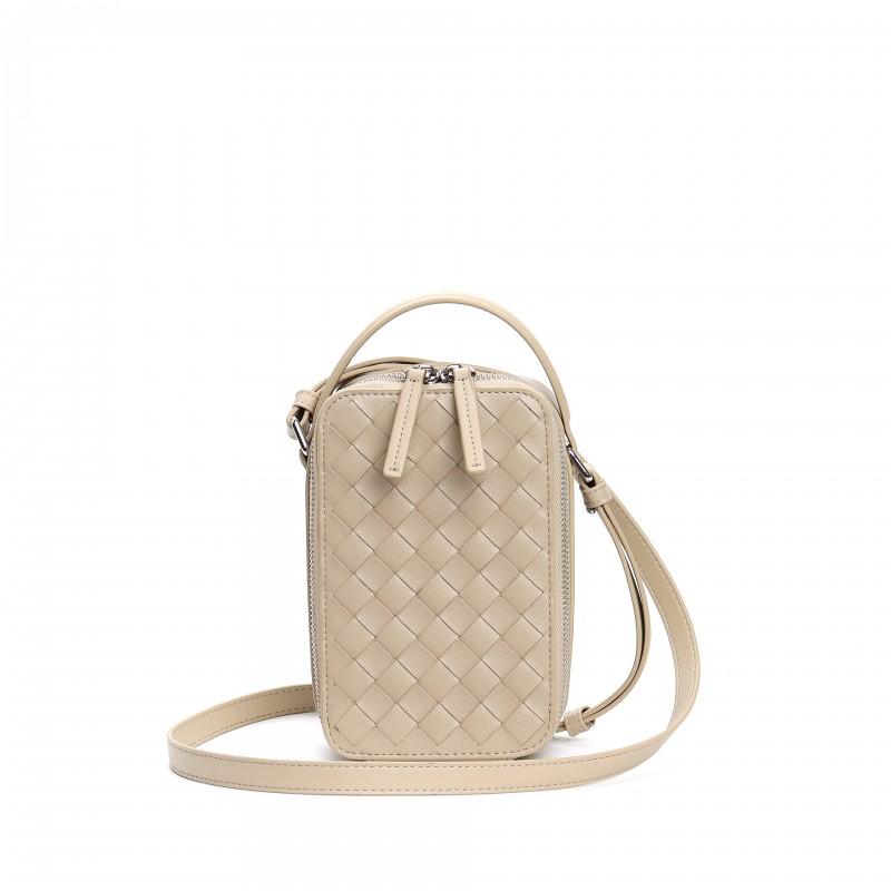 Woven Mini Square Crossbody Bag Women Genuine Leather Handheld Shoulder Street Style Daily Use