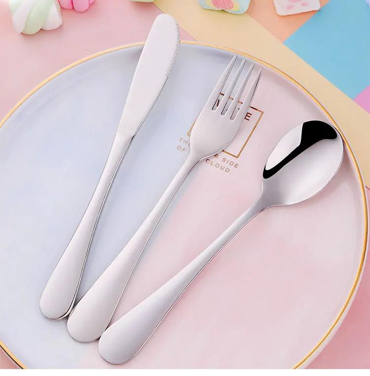 

3pcs/set Colorful Children Stainless Steel Cutlery Set Tableware Kids metal Dinner Knives Forks soup spoon Sets Food Dining Set серебряный