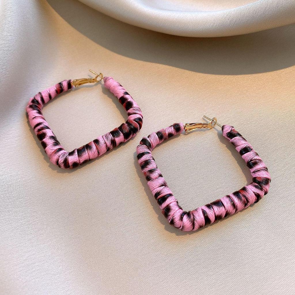 Silver Needle Leopard Heart Bow Geometric Dangle Earrings - Trendy Korean Style for Women