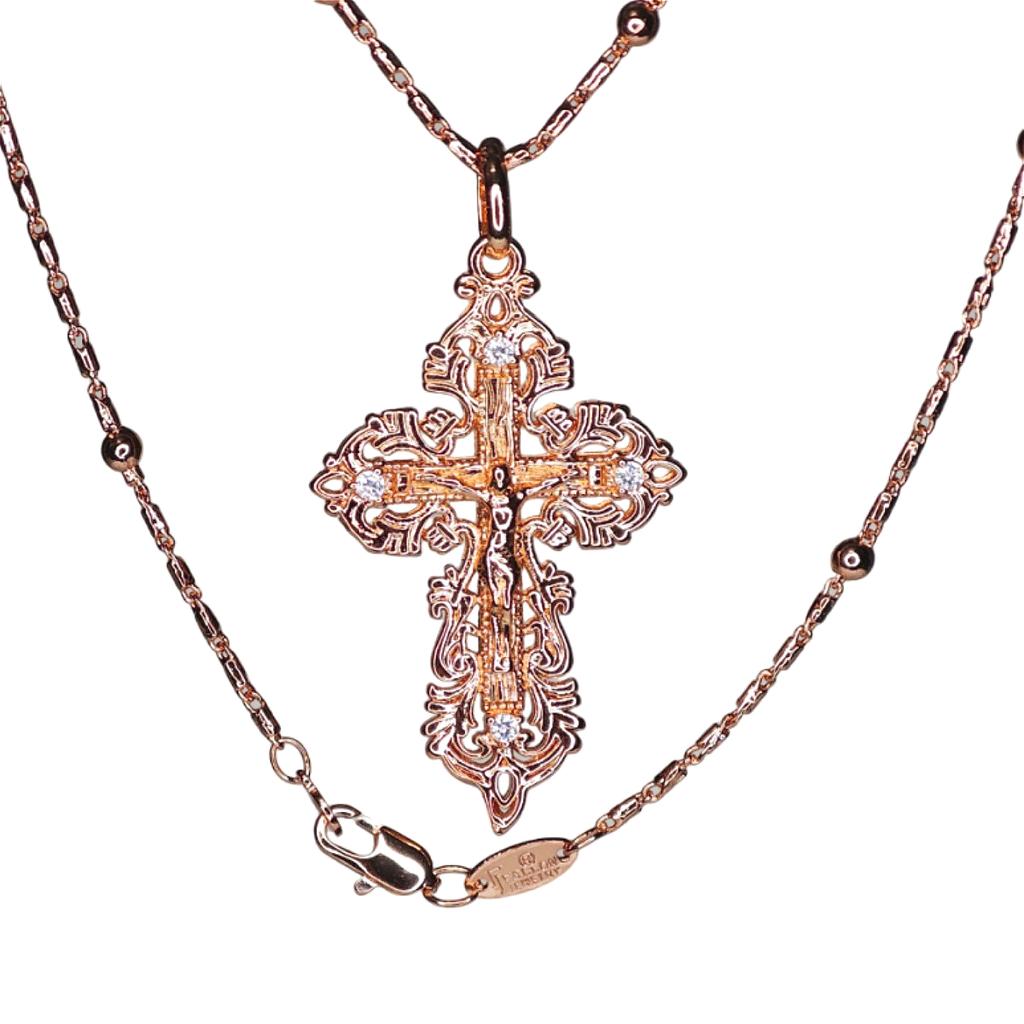 Rose Gold Italian Craftsmanship Exquisite Lace Zircon Cross Necklace Jewelry Gifts for Women