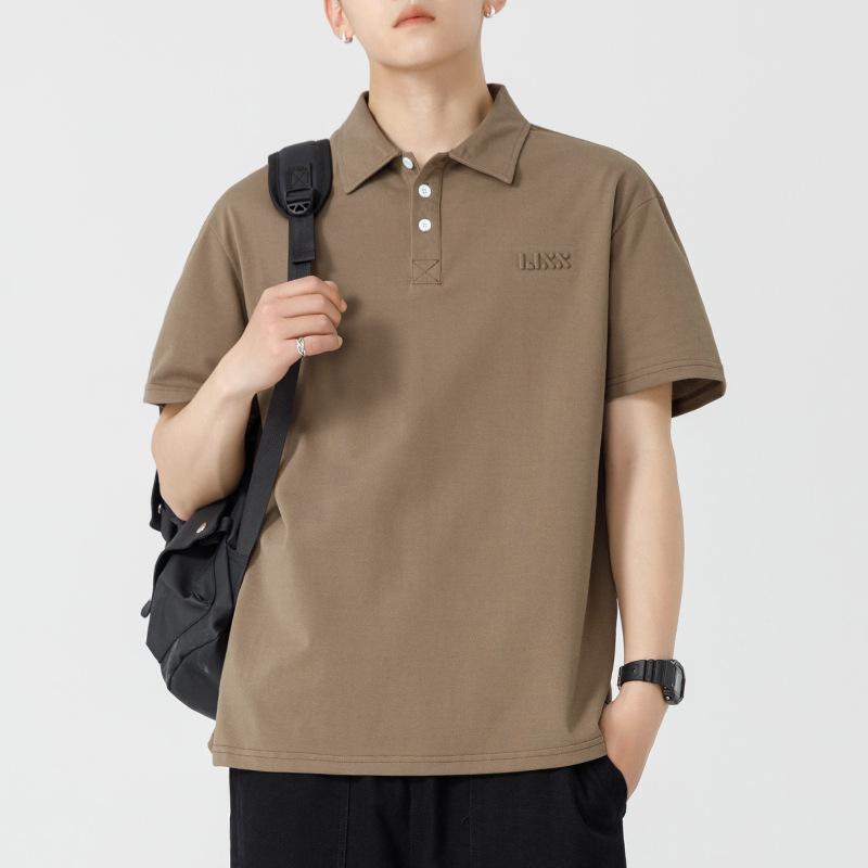Polo Shirt Short-sleeved Men's Summer New American Heavy Steel Stamped Lapel T-shirt Top for Men