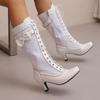 Autumn New Women's Boots Ruffle Leaf Edge Bow Knight Boots Ribbon Short Boots Large Size Boots