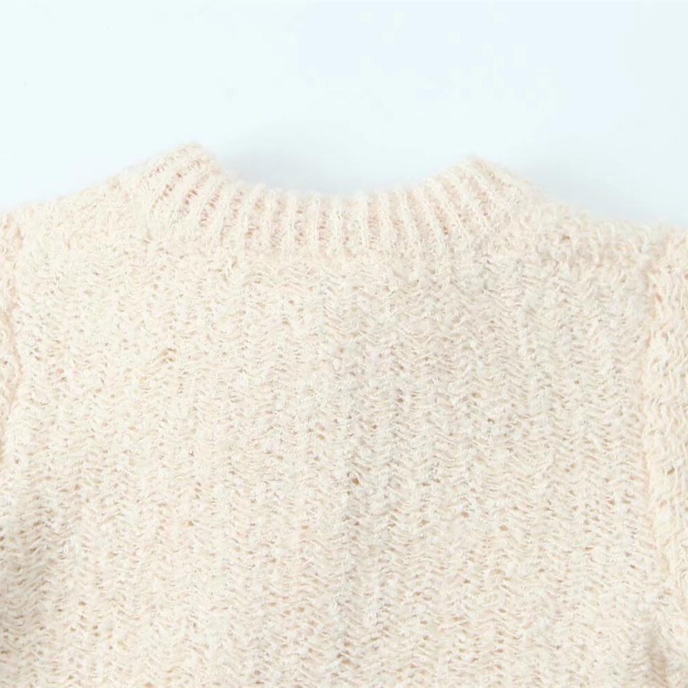 Spring 2025 Sweet Bow Brooch Transparent Knit Top for Women