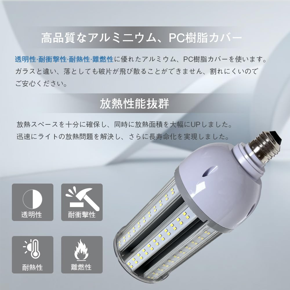 FUXI-X-F LED Corn Light, 40W, E26E39 Base, 6400LM, Cone-shaped Light, Replacement for Mercury Lamps and Incandescent Lamps, Transparent Cover,