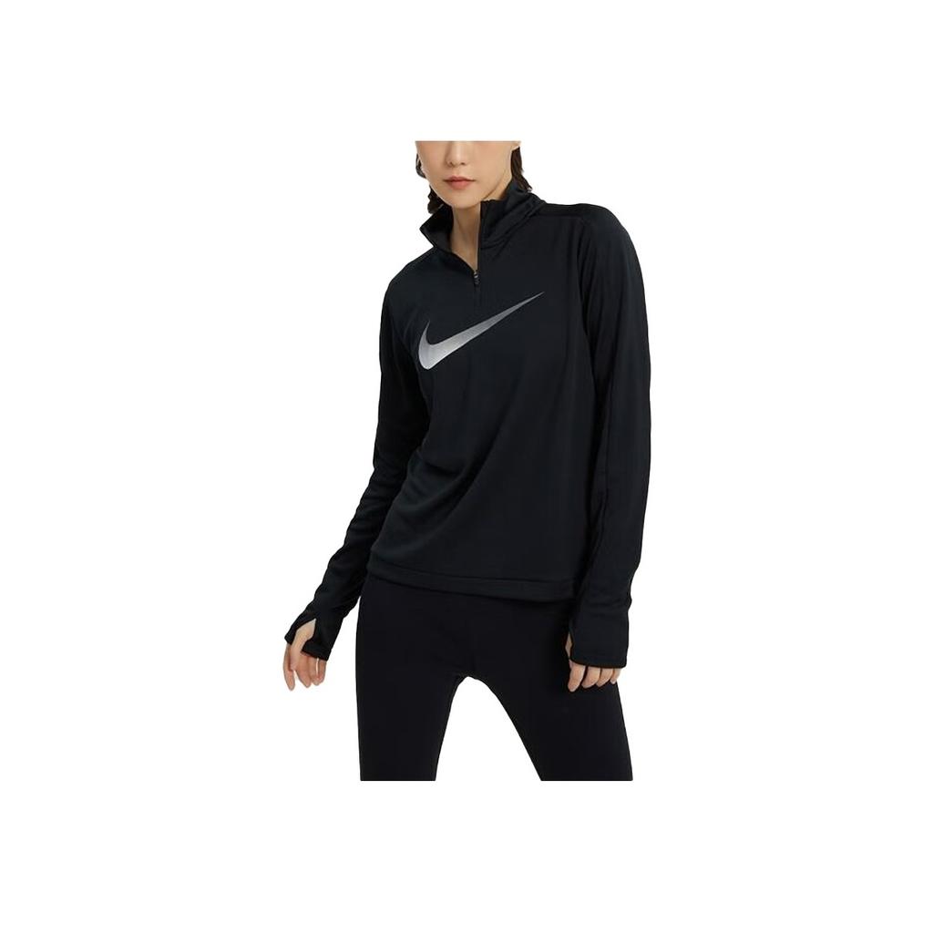 Nike Logo Print Half-Zip Pullover Running Fitness Training Sweatshirt Women Tops Black DX0953-010