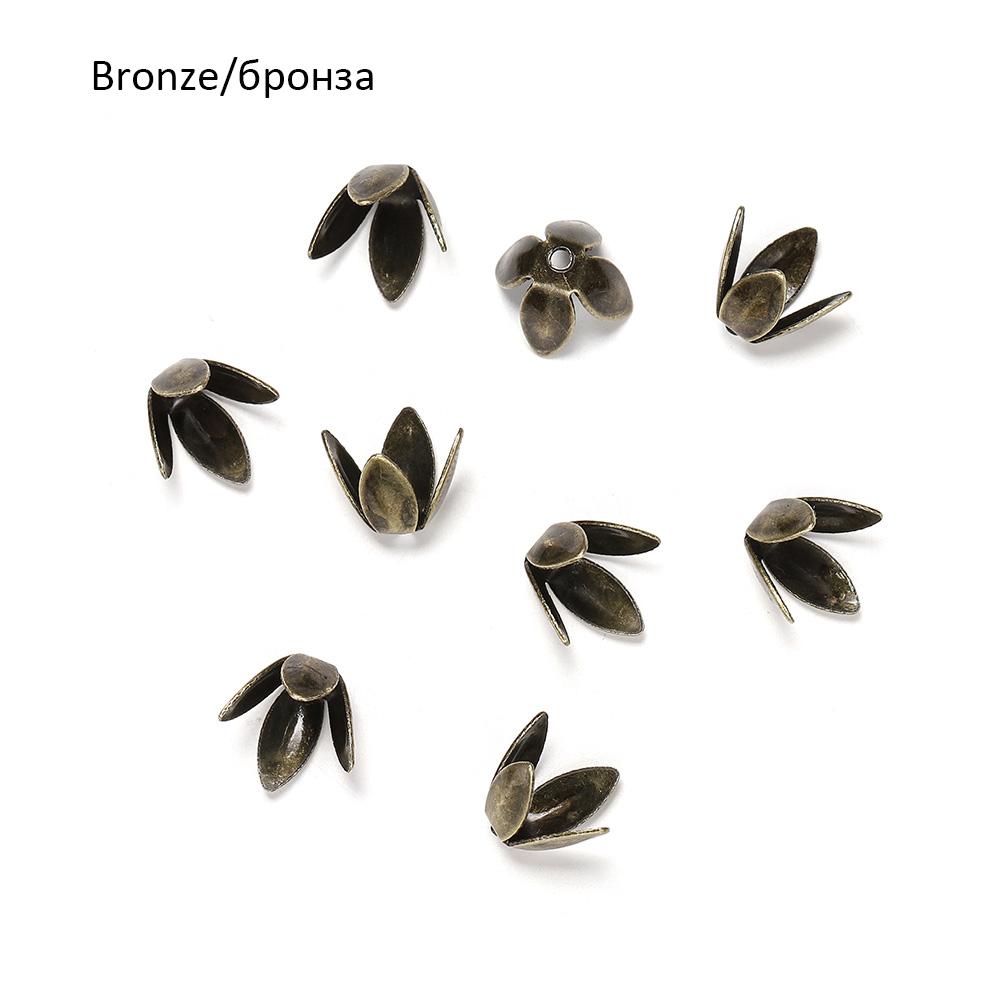 100pcs/lot Gold Color Flower Metal Petal Bead Caps Four Leaves Bead Cups For Jewelry Making