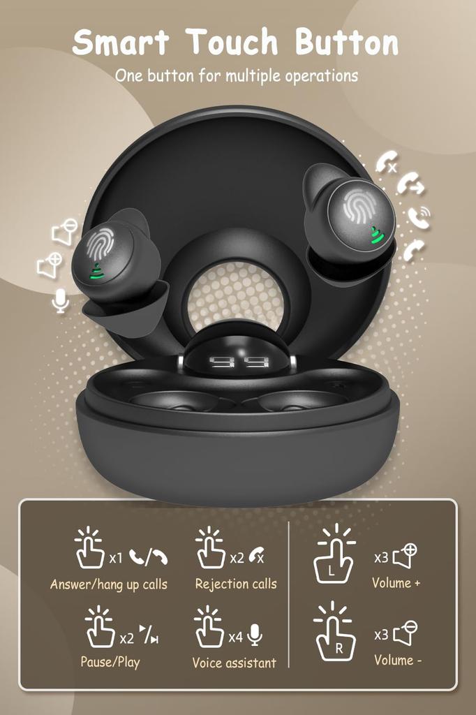 Wireless Bluetooth Sleep Earphones for Improved Mini High Separate Left and Right Single or with Mic 5.3 Sleep, Painless, Size, Ultra-Small, In-Ear