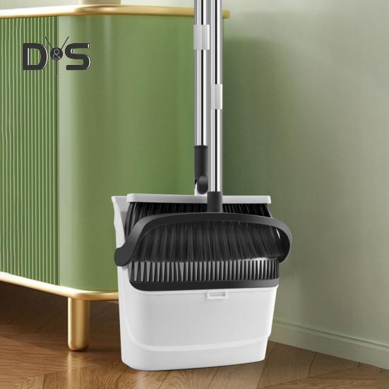 2ks/sada kartáčů s dlouhou rukojetí a vestavěnými hřebenovými zuby, otočné o 180 stupňů, ergonomický design, sada lopatek na smetáky