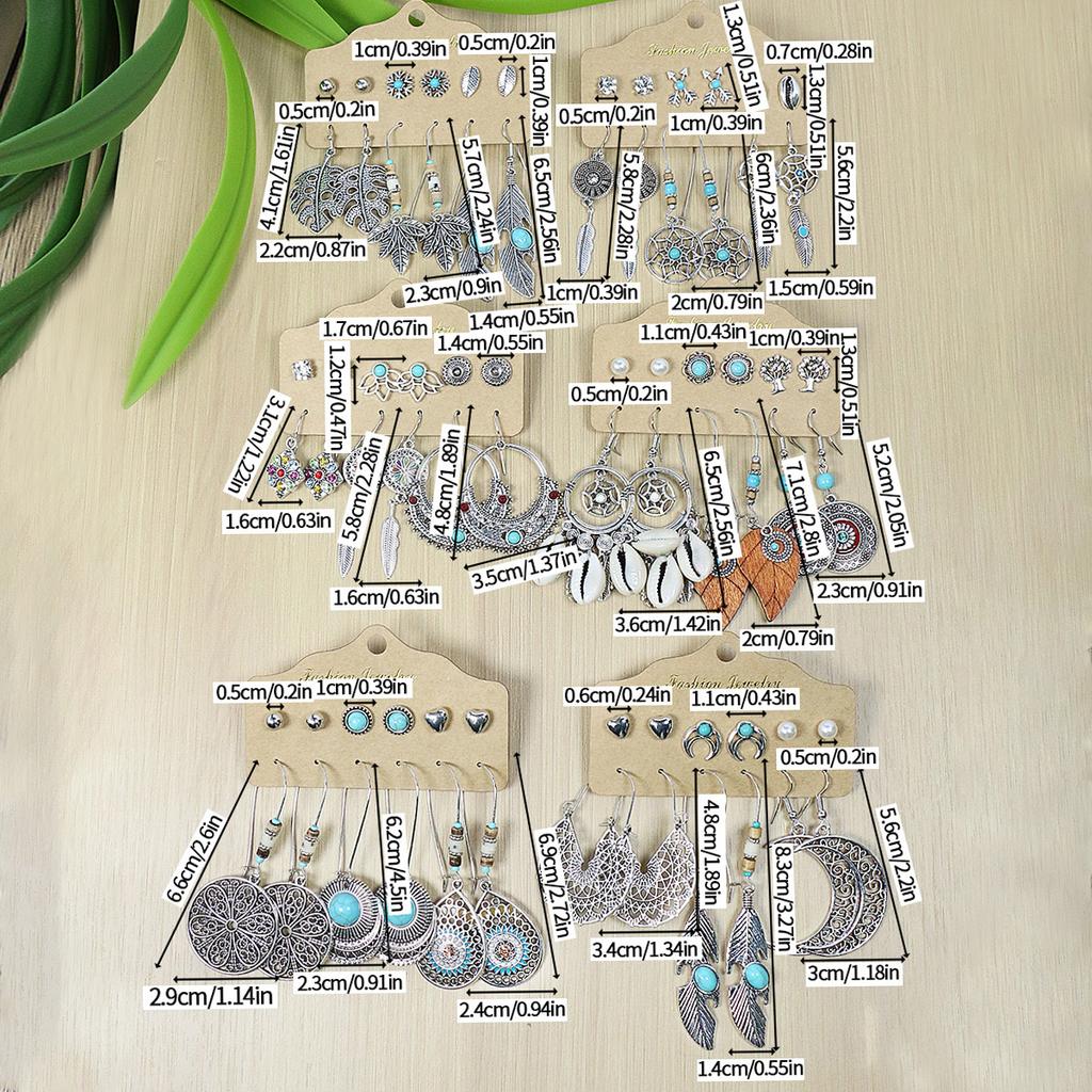 36 Pair Earrings Stud Combination Set for Women Geometric Boho Zircon  Comfortable To Wear Lightweight Gifts for Family/Friends