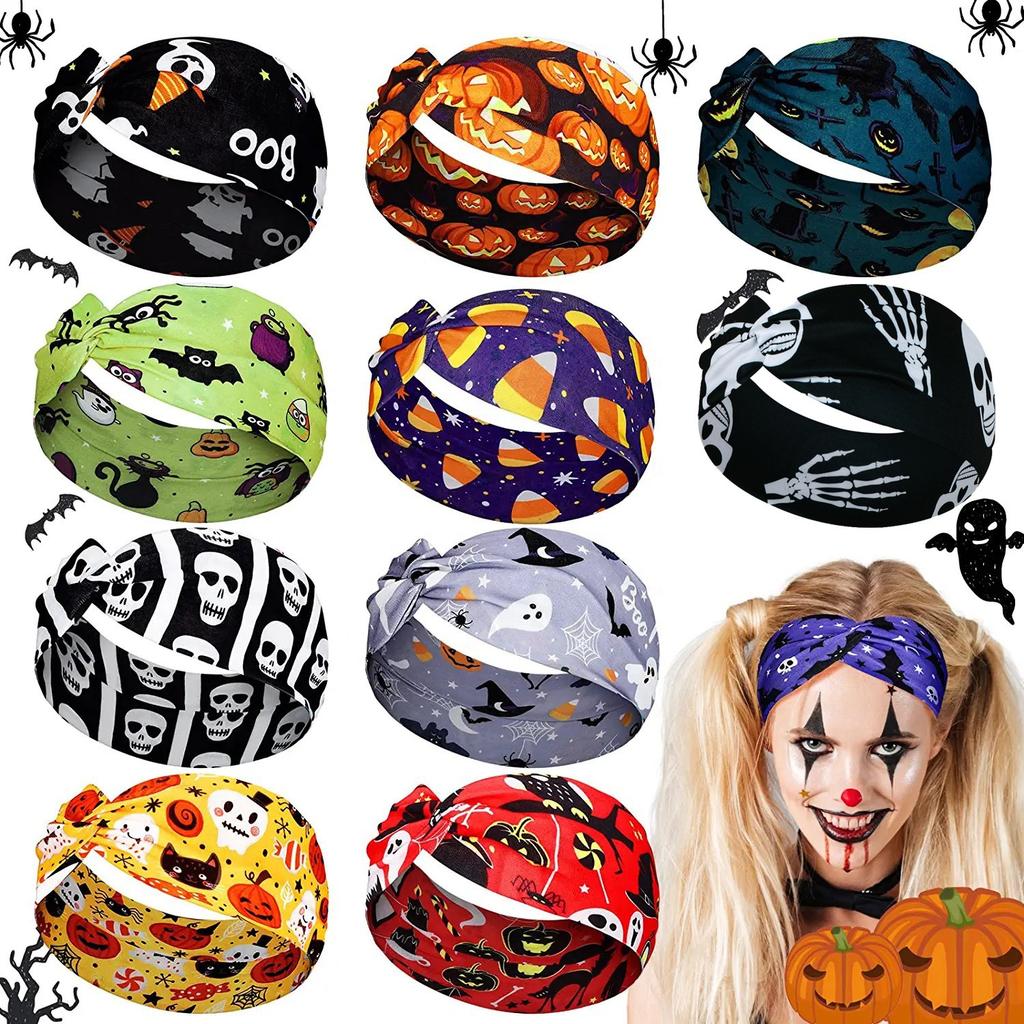 Elastic Non Slip Halloween Headbands Hair Accessories Bulk Pumpkin Pattern Halloween Hairband for Women Girl