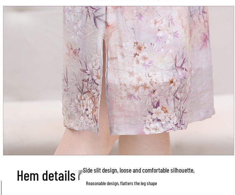 Elegant Summer Cheongsam Dress for Middle-Aged Women