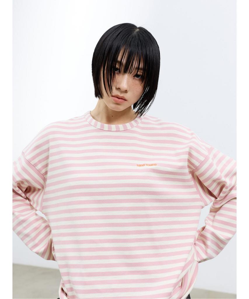 Saendeusaundeu (Unisex) Awning Stripe Long Sleeve T-Shirt Pink