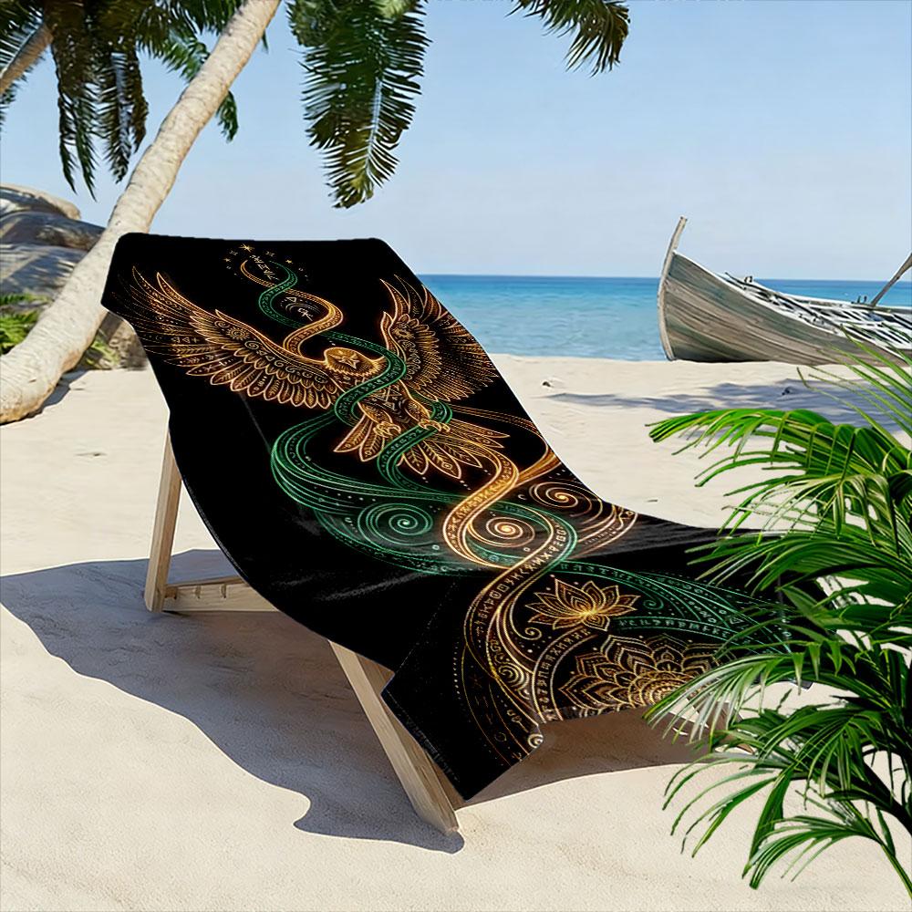 Radiant owl entwined energy Print beach towel, quick drying, suitable for travel, outdoor sports, jogging, the beach and swimming, gift
