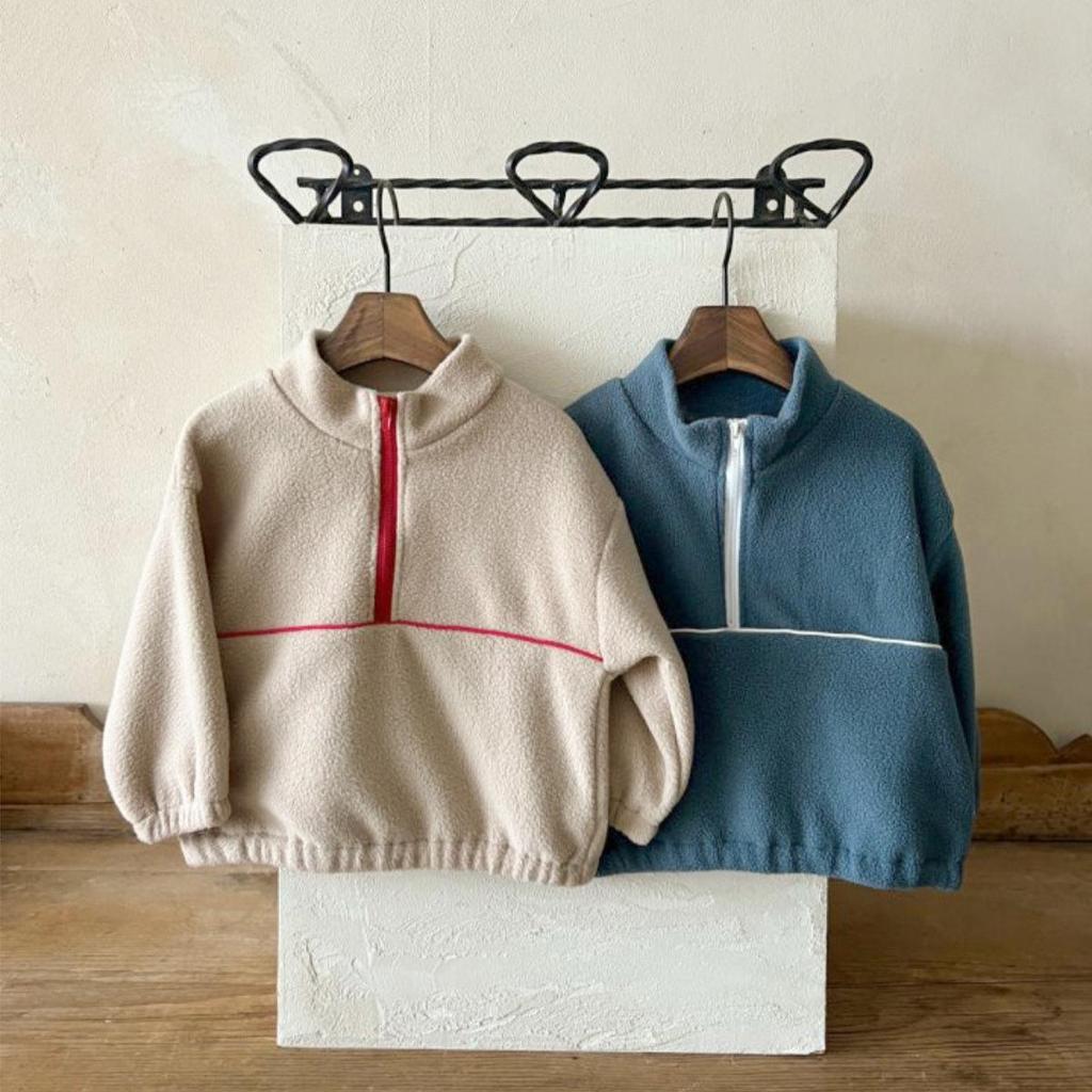 Men's and Children's Double-Sided Fleece Stand Collar Zipper Set: Autumn/Winter Casual and Plus Velvet Sportswear Two-Piece.