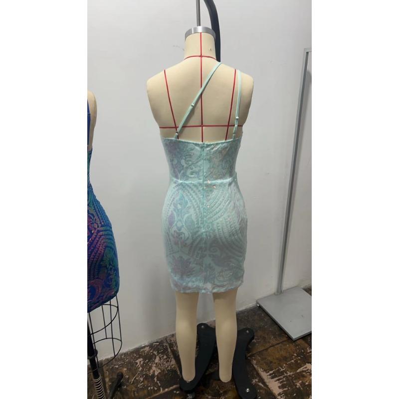 Women Sexy Sequin Spaghetti Strap Slim Fit Bodycon Short Party Dress