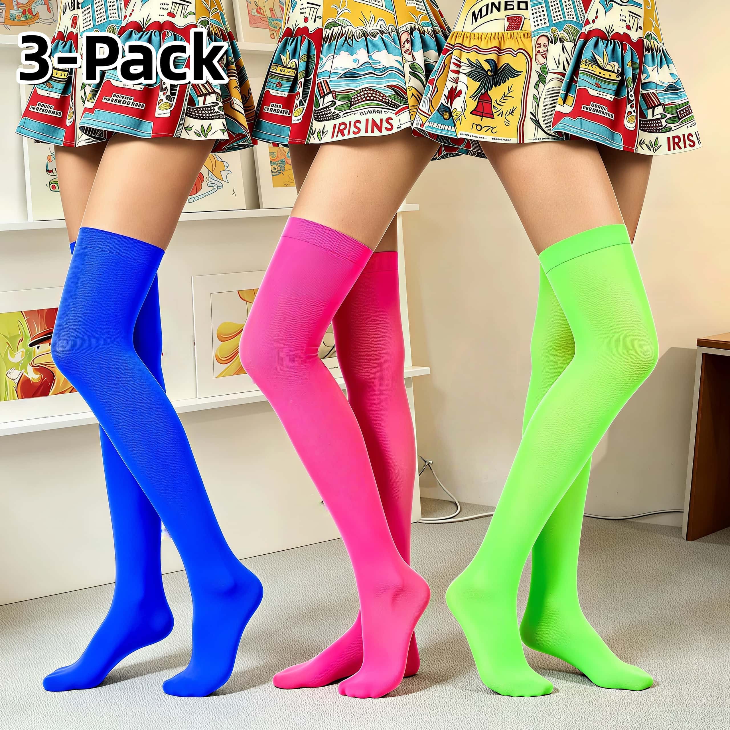 Yiran Sexy Lingerie Women's 3Pairs Solid Color Over-The-Knee Socks High Elastic Candy Color Thigh High For Daily Wear And Party Cm