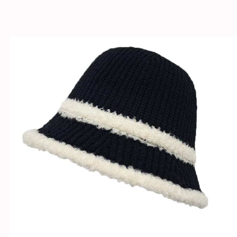 

Autumn and winter bucket hat women s knitted versatile solid color basin hat lamb wool warm and cold-proof face small bucket hat one size fits all чорний
