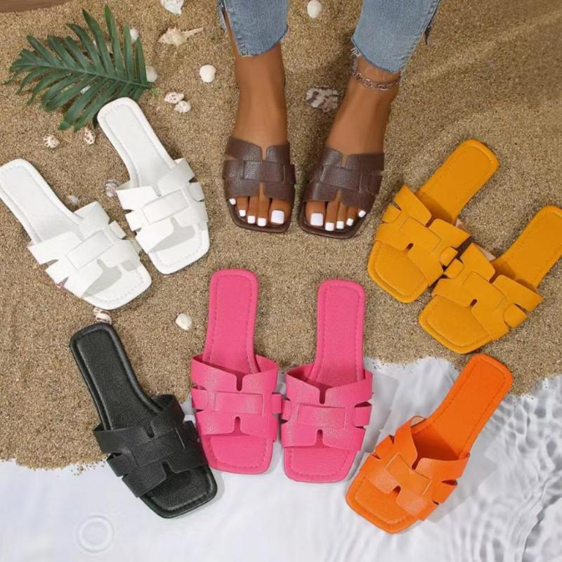 Fashion White Flat Slippers for Women Summer Design Soft Non-slip Slippers Braided Open Toe Square Head Outdoor Beach Slippers Woman