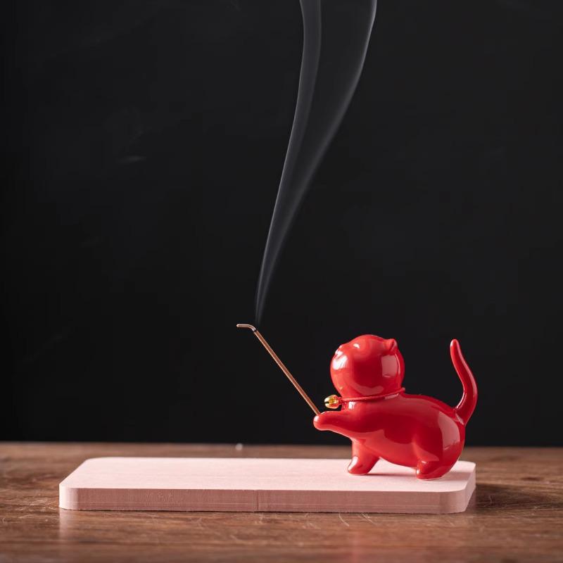 Ceramic Cat Incense Holder - Cute Aroma Burner for Home and Office