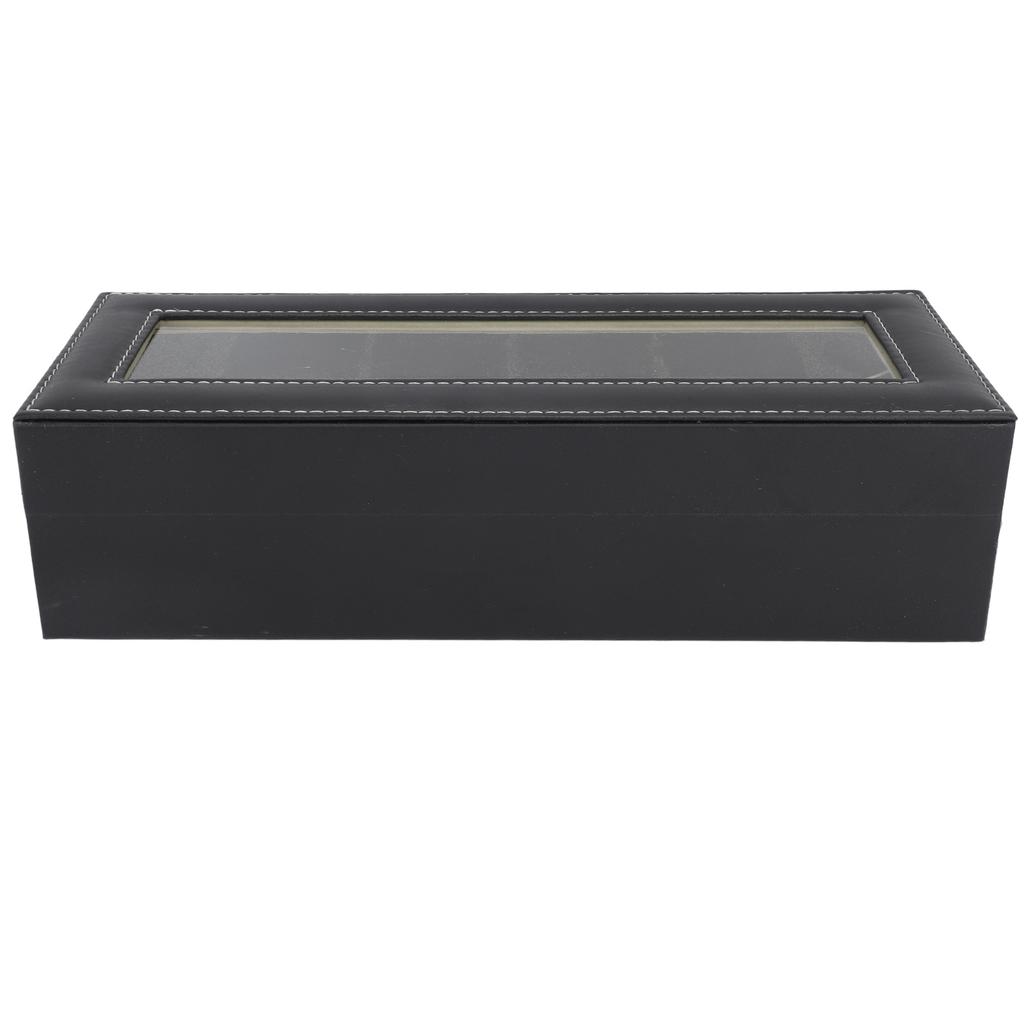 Uhrenbox PU-Leder 6 Fächer Uhrenetui Schmuckaufbewahrungsbox mit Klarsichtdeckel für Zuhause