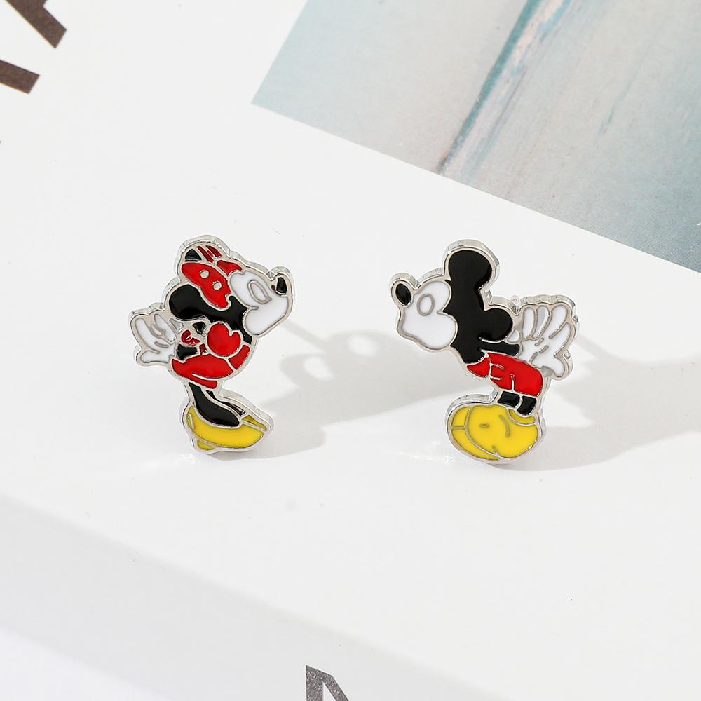 Mickey Mouse Stud Earrings for Women Girls Anime Accessories Minnie Asymmetrical Earring Kids Birthday Xmas Gifts