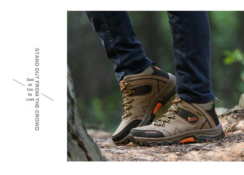 Plus Size High-Top Men's Hiking Shoes - Warm, Non-Slip, Velvet-Lined, For Autumn/Winter Outdoor Trails