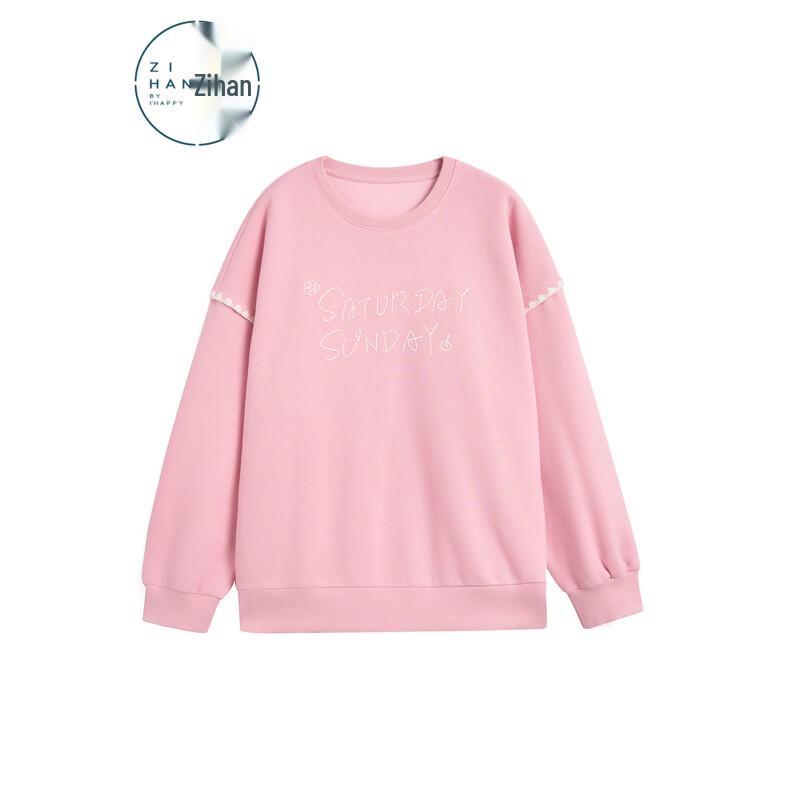 ZIHAN Women s Letter Embroidered Crewneck Sweatshirt L