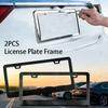 2 Pcs Stainless Universal US Model License Plate Frame Steel Front And Rear Metal Car License Plate Frame Label Cover Screw Cap License Plate Covers