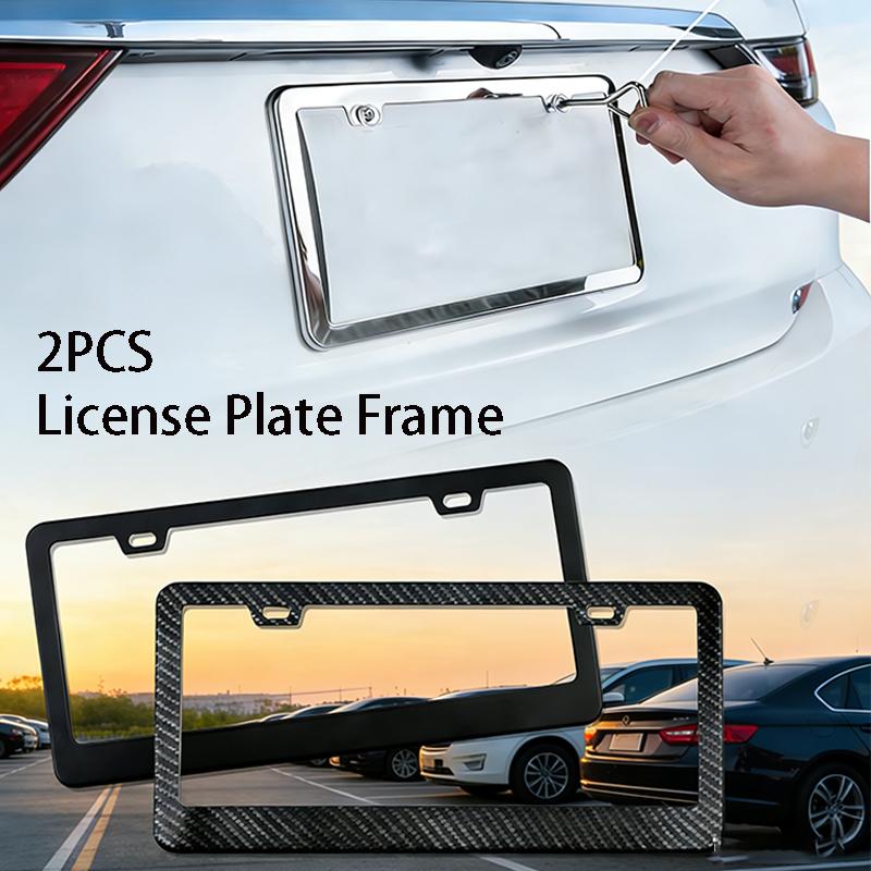 2 Pcs Stainless Universal US Model License Plate Frame Steel Front And Rear Metal Car License Plate Frame Label Cover Screw Cap License Plate Covers