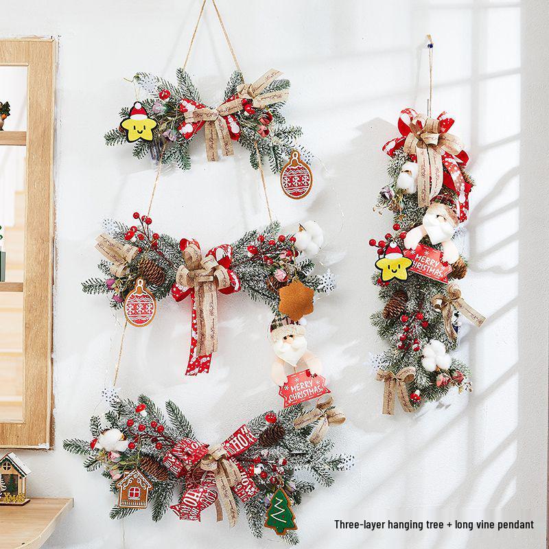 Rattan Christmas Wreath Hanging Ornament for Door & Wall Decoration