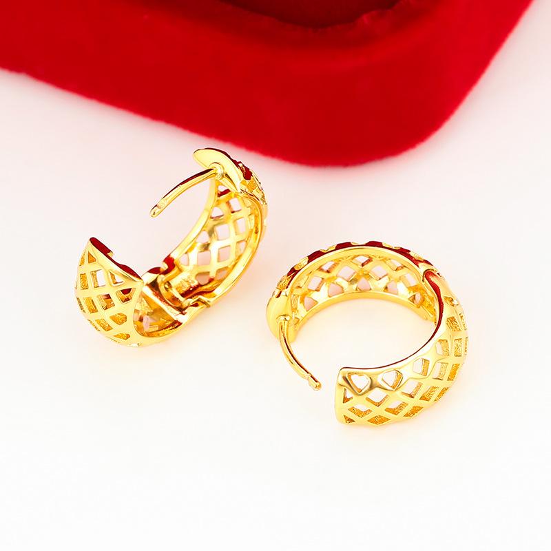 Xuping Fashion Imitation Gold Light Luxury Hollow Ear Buckle Copper Alloy Plated 24k Color Cross Border Geometric Round Earrings Women's Jewelry Gifts