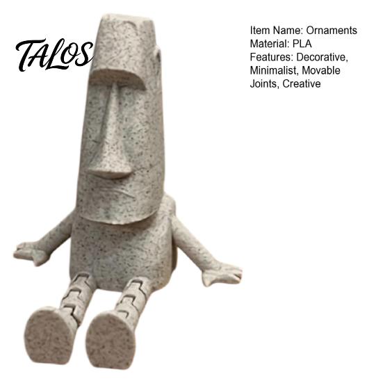 Talos 3D Printed Articulated Moai Statue Ornament, Movable Joints Figurine, Stable Stone Texture Sculpture for Desktop Living Room Study Decor Gift