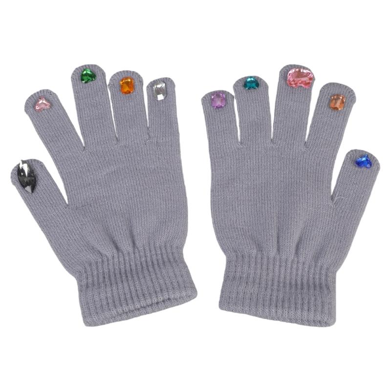 

Gloves Women Knit Gloves with Decors on Finger Tips Winter Warm Full Finger Gloves Luxury Mittens 1 сірий колір