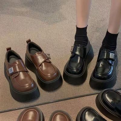 Muffin Platform Small Leather Shoes Women's Spring and Autumn 2025 New Versatile British Style Loafers Heightening Retro Single Shoes